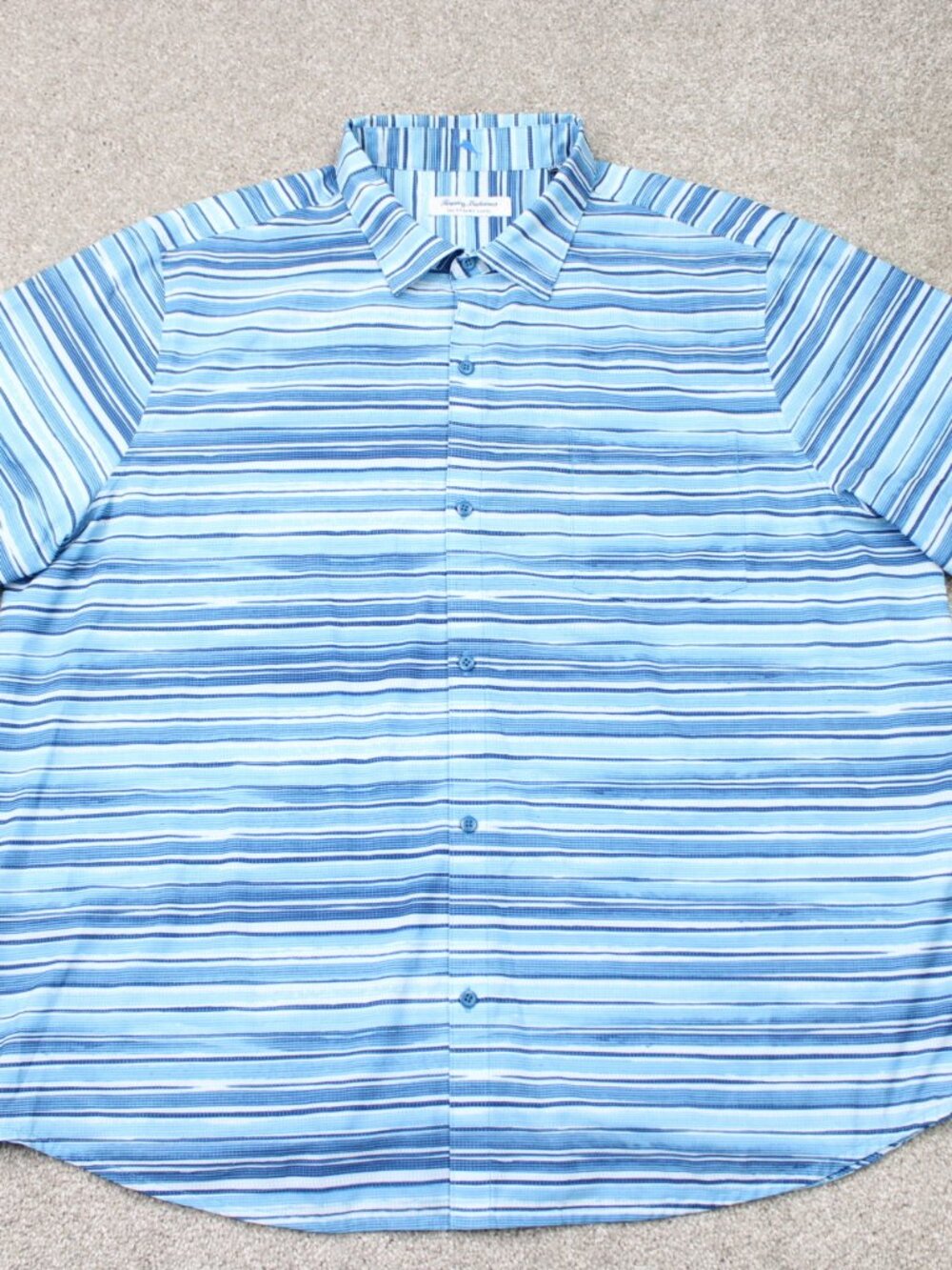 Tommy Bahama Shirt Mens 2XL XXL Blue Striped Bahama Coast Short Sleeve Button